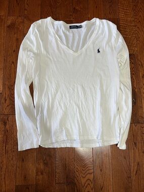 Polo by Ralph Lauren White Long Sleeve V-Neck Shirt with Navy Pony